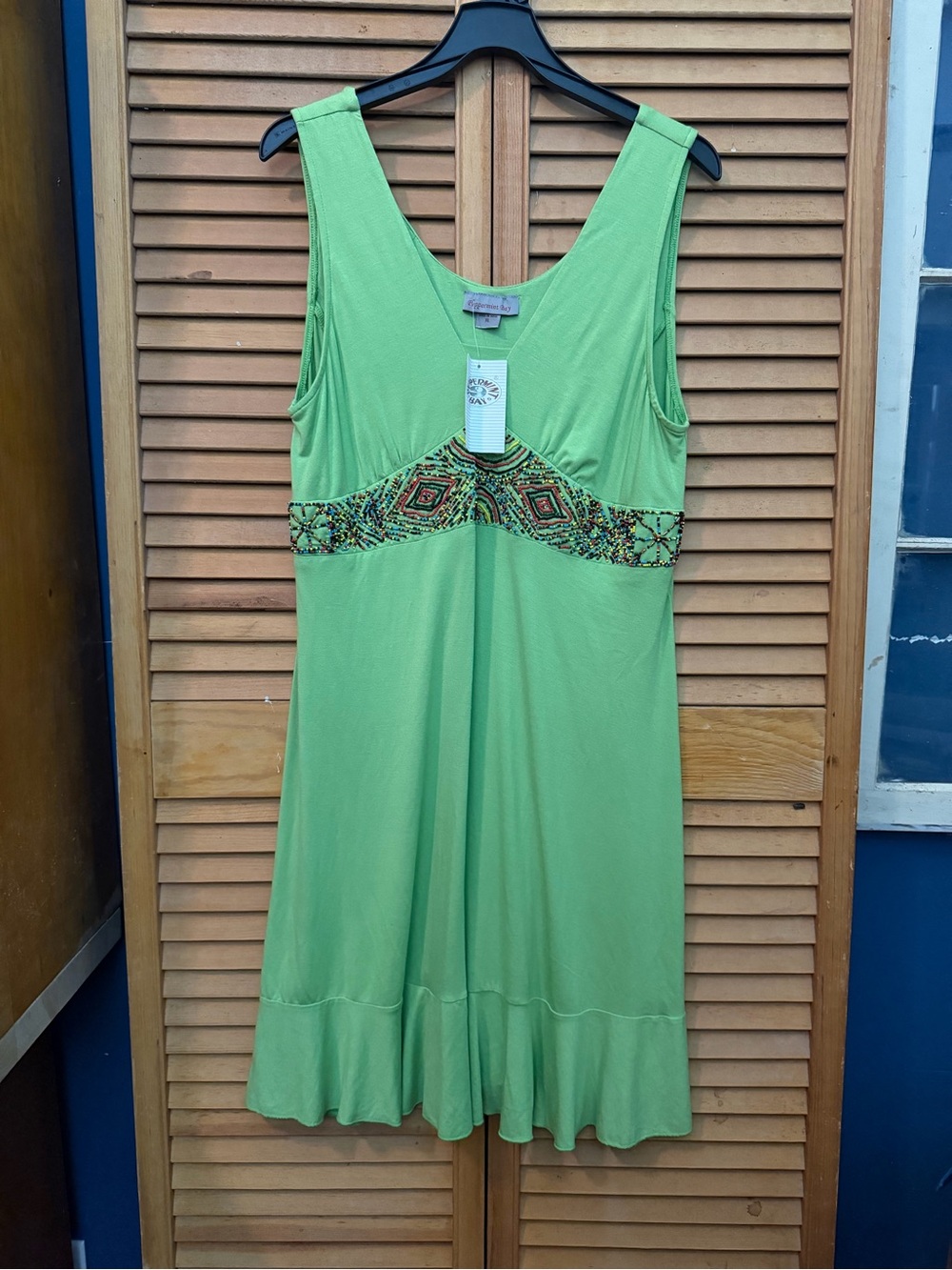 Peppermint Bay Green y2k baby doll top beaded dress w ruffle hem XL